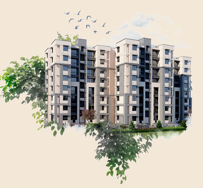 Artist’s impression of the Willow Homes apartment towers framed by trees
