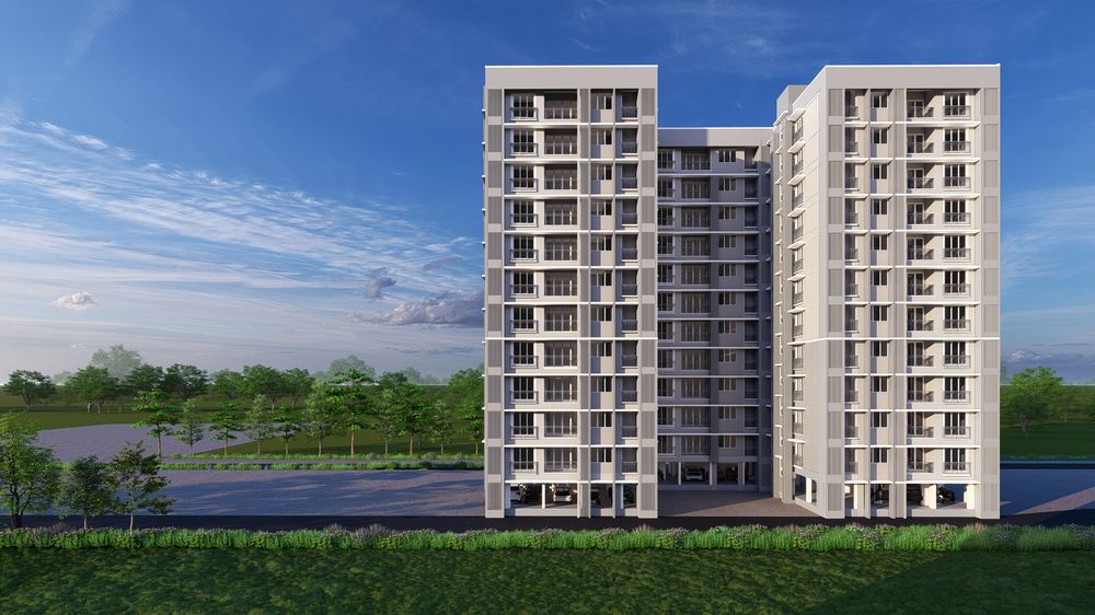 Artist’s impression of the two Ebony towers joined by a lower block, seen from across a lawn